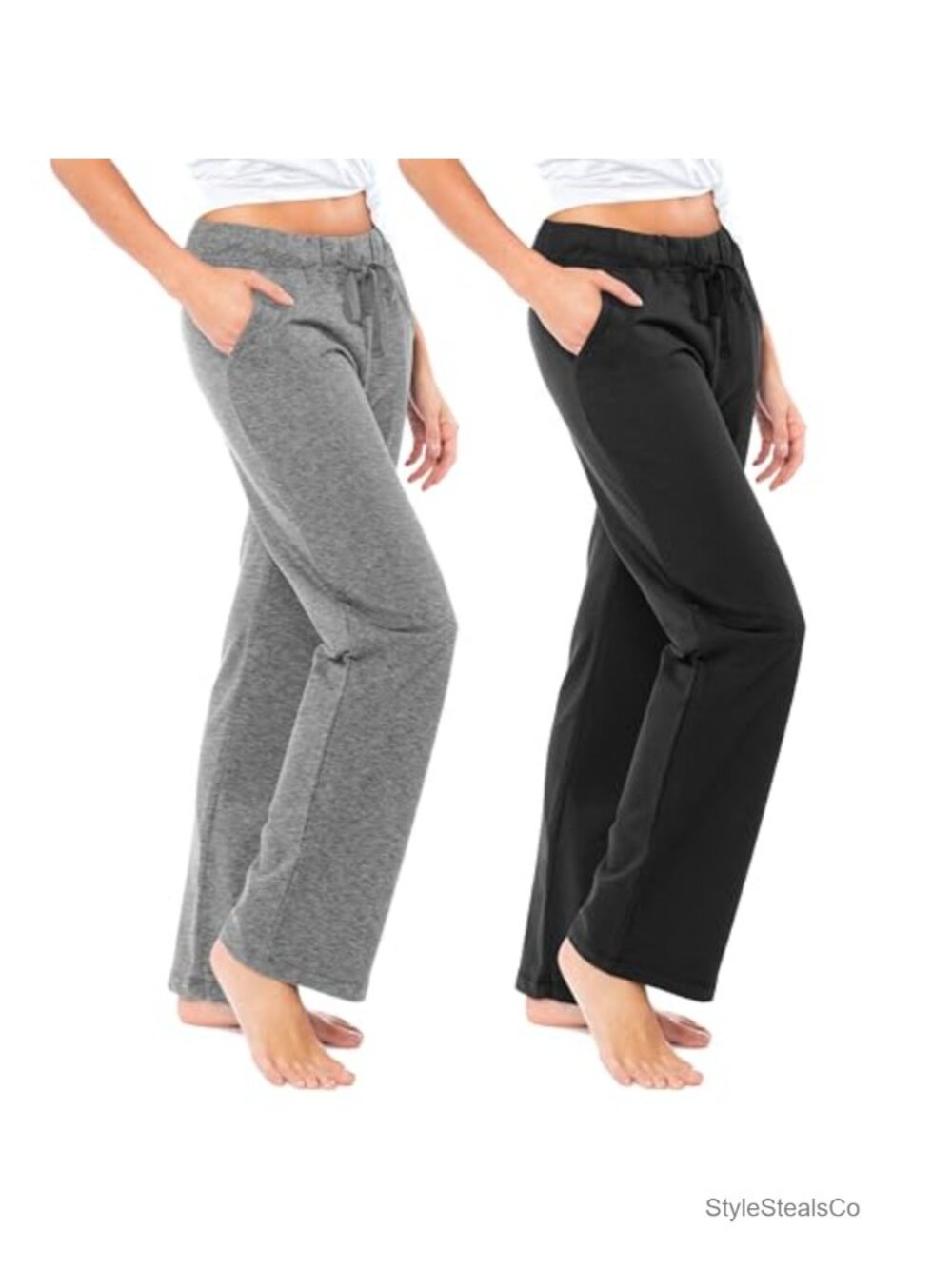 French Terry Drawstring Lounge Pants for Women - Mid Rise Yoga Athleisure